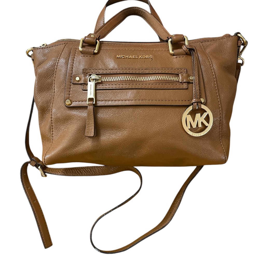 Michael Kors Brown Leather Satchel 2 Way Bag Gold Hardware